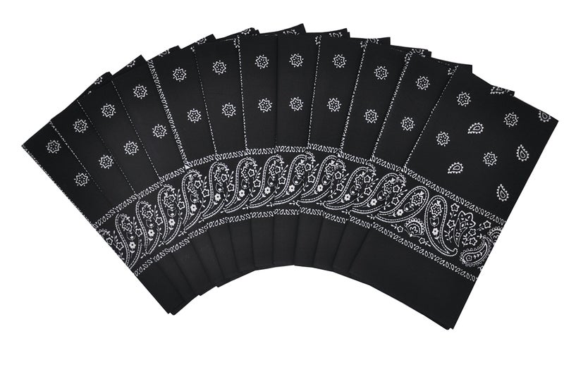 Vamqor 12pcs Bandana for women and men 100% Cotton Custom Fashion Paisley Design Multifunctional Outdoor Square Handkerchief (Black) - Image 1